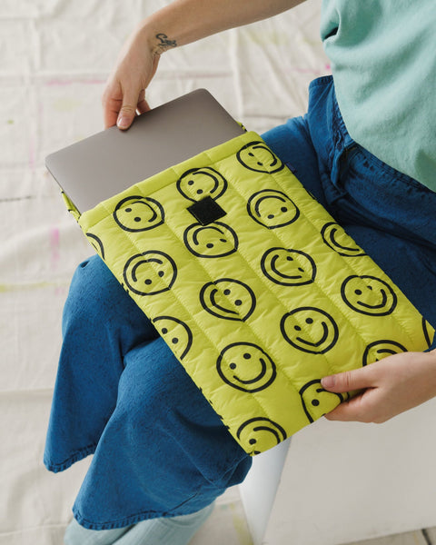 Puffy Laptop Sleeve / Yellow Happy